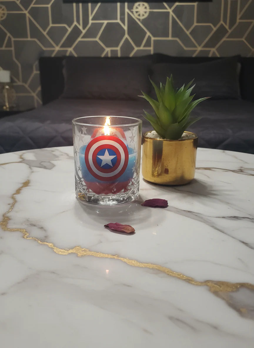 Candle on marble surface